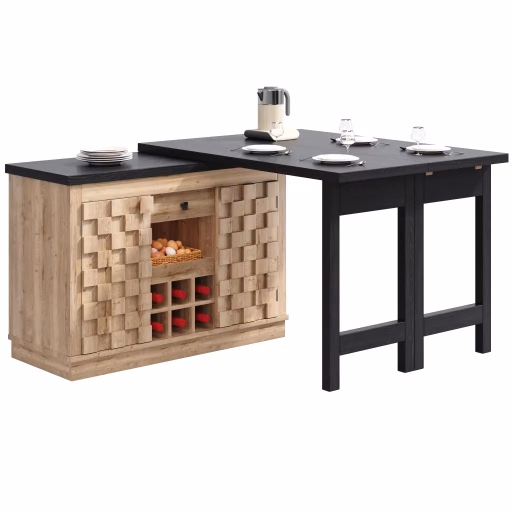 Credenza da cucina Chicfurn girevole a 360 gradi con 2 piani, 1 cassetto e portabottiglie rimovibile, multicolore, L: 120 cm, P: 40 cm, H: 74.2 cm – 2