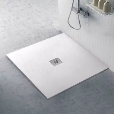 Piatto doccia quadrato INBAGNO Karen in resina minerale bianco effetto pietra, L: 70 cm x P: 70 cm, H: 2,5 cm