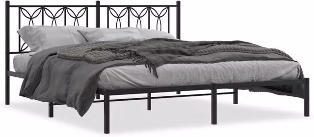 Letto matrimoniale | Letto per adulti | Giroletto con Testiera in Metallo Nero 183x213 cm