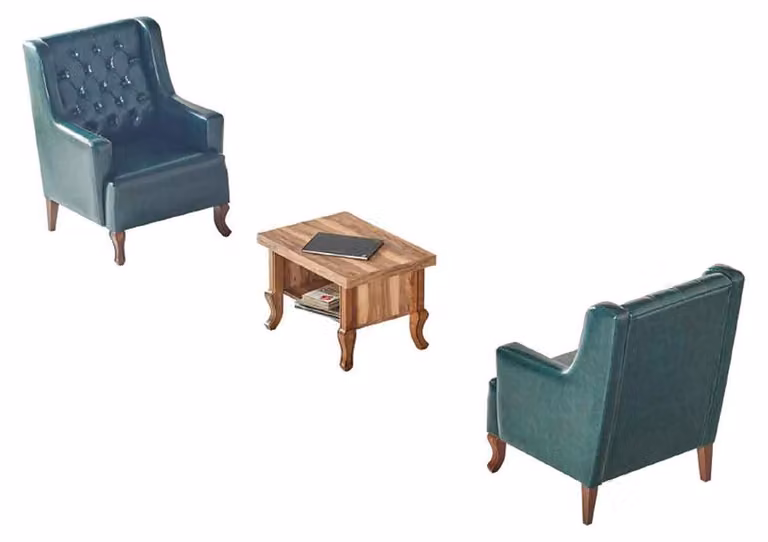 Sitzmöbel Set Chesterfield Sessel Grün Couchtisch Braun Leder Klassisch