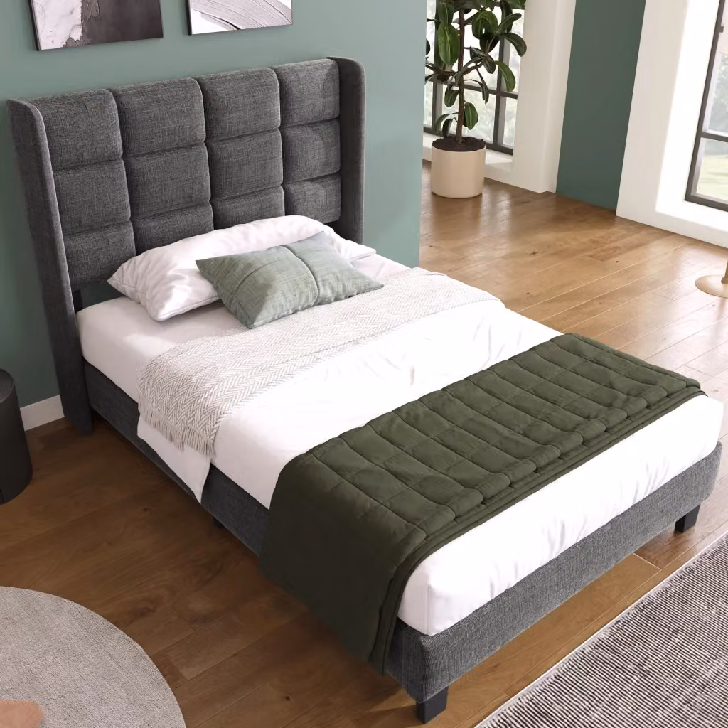 Letto Imbottito REDOM Grigio con Rete a Doghe L/P/H: 90 x 200 x 111 cm – 2