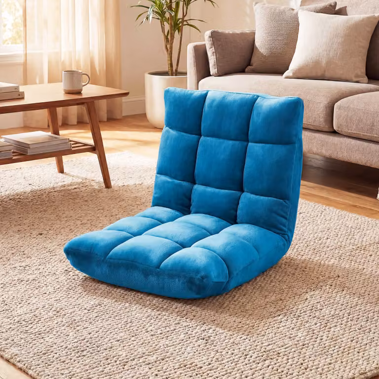 Poltrona da pavimento imbottita Costway regolabile in 14 posizioni, Blu scuro, L: 105 cm, P: 56 cm, H: 15 cm