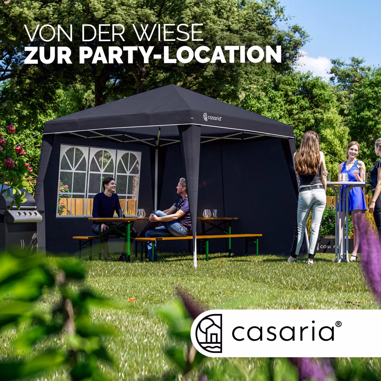 Gazebo pieghevole Capri Casaria antracite con 2 pareti laterali con finestra L: 300 cm, P: 300 cm, H: 250 cm – 3
