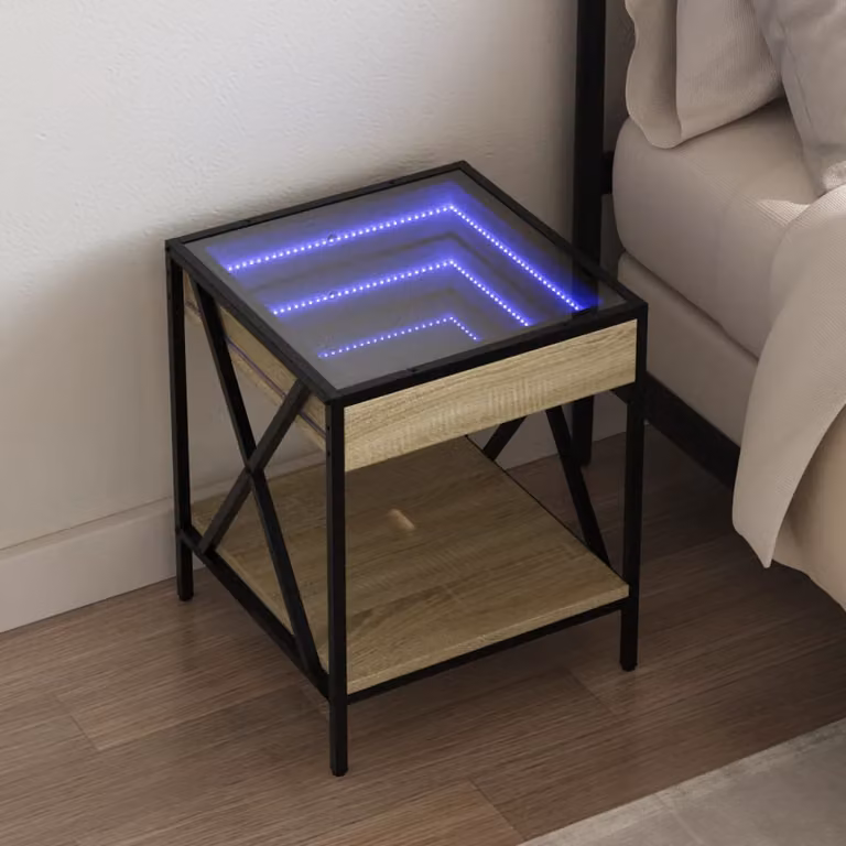 Comodino con LED Infinity vidaXL in Rovere Fumo, L 40 cm x P 40 cm x H 49 cm