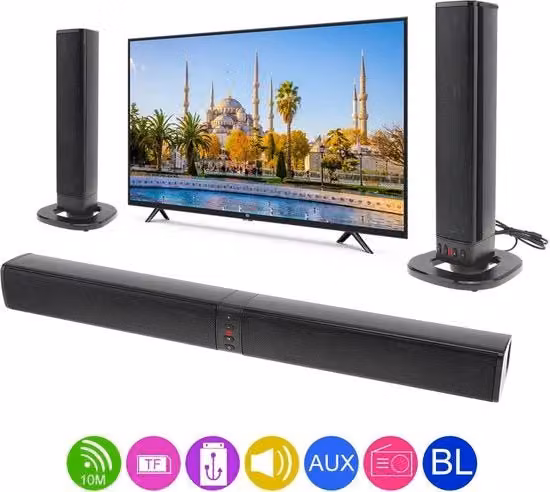 Impianto Stereo Bolmans con Soundbar Bluetooth e USB, Suono Surround e Microfono incluso, Nero