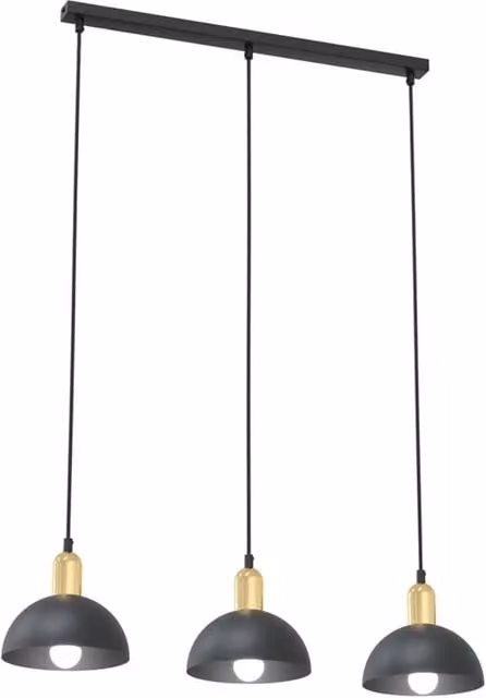Lampadario a sospensione Luceart-Classic con 3 luci a cupola in acciaio inossidabile nero e oro
