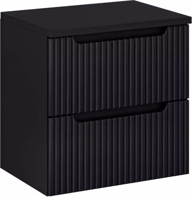 Set da bagno sospeso VANO 60cm: mobile sotto lavabo con cassetti scanalati verticalmente + piano per lavabo in nero opaco