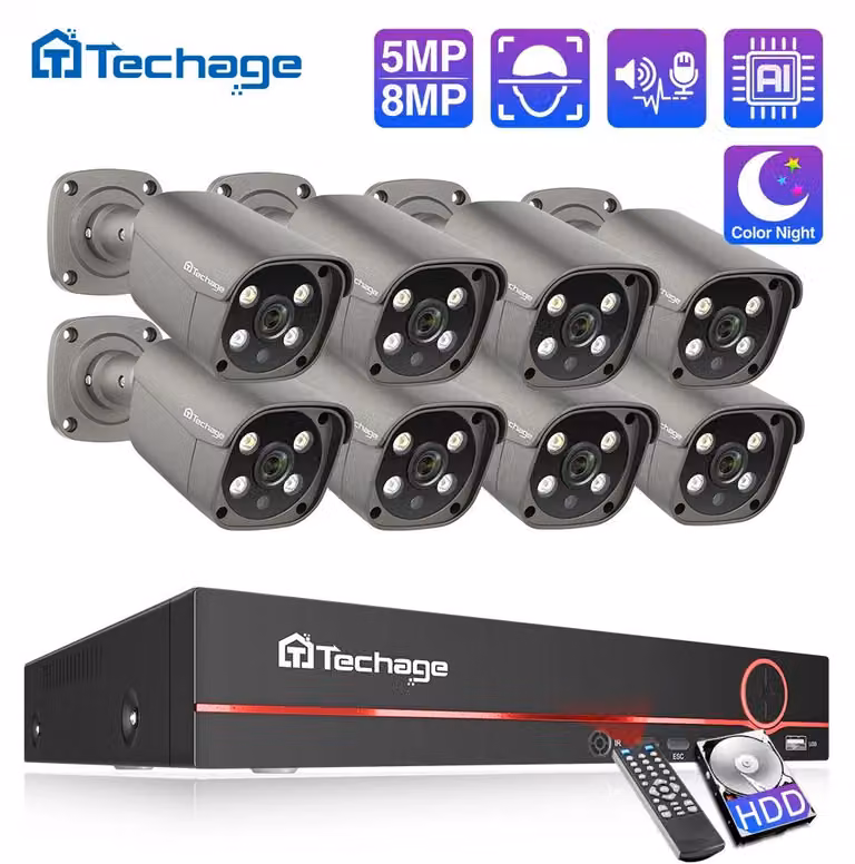 Kit di telecamere di sicurezza a 8 canali con 6 telecamere da 5MP - PoE - Adatte per interni ed esterni