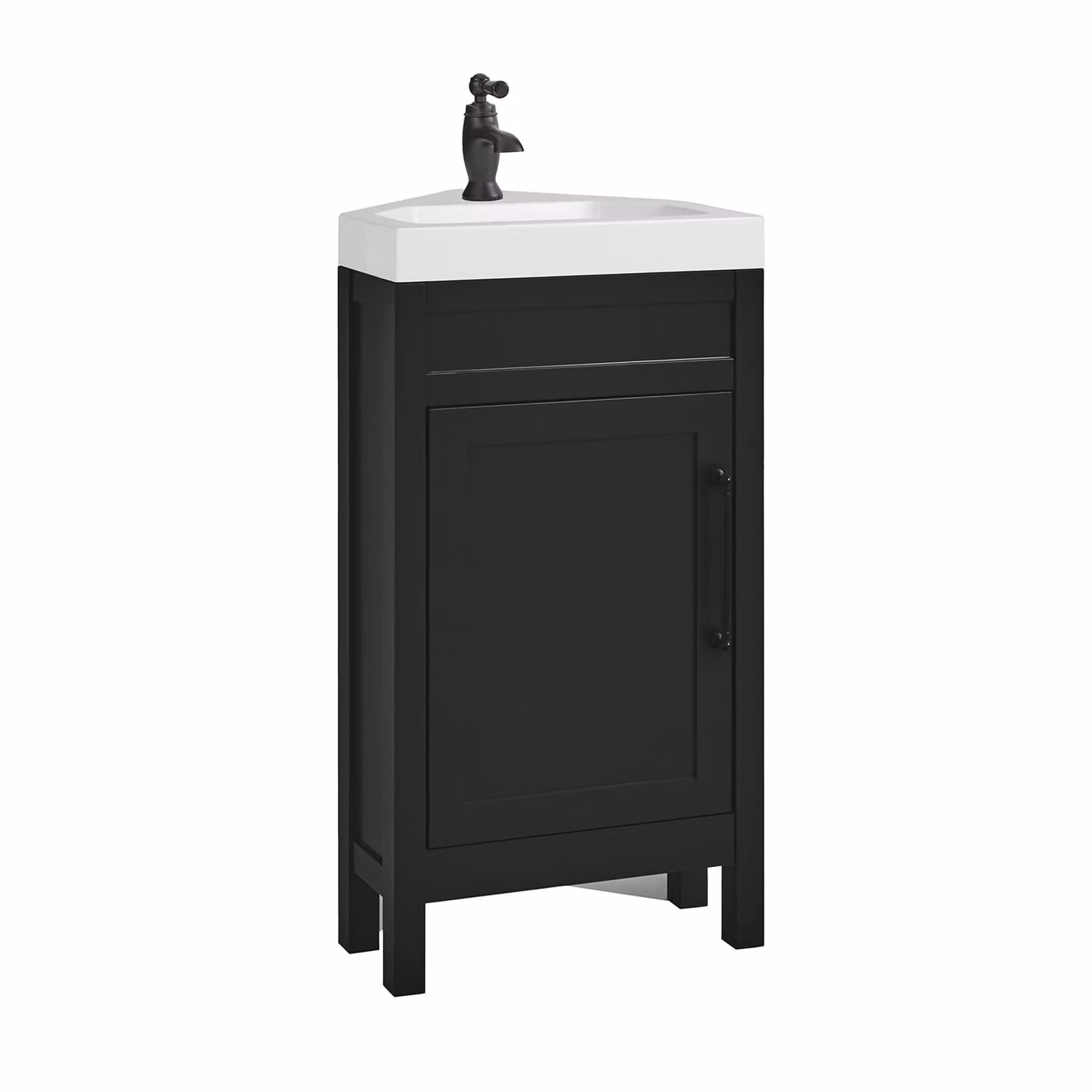 Mobile Bagno Angolare Grigio Nero da 450mm con Lavabo e Maniglia Classica Nera con Barra a T - Warwick