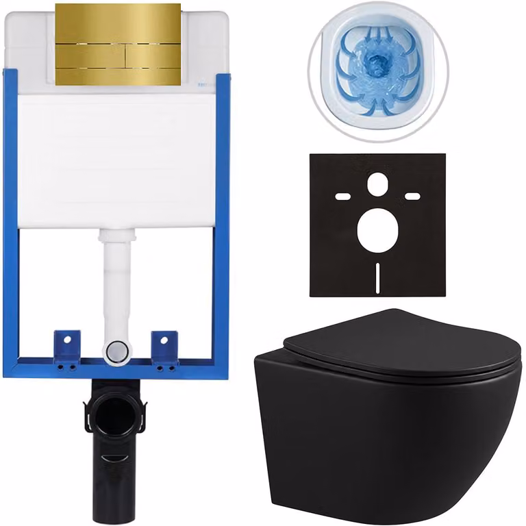 CERANO - Set completo per WC da incasso Lite/Verde - nero opaco - pulsante per WC Line, dorato - da incasso - 49x36 cm