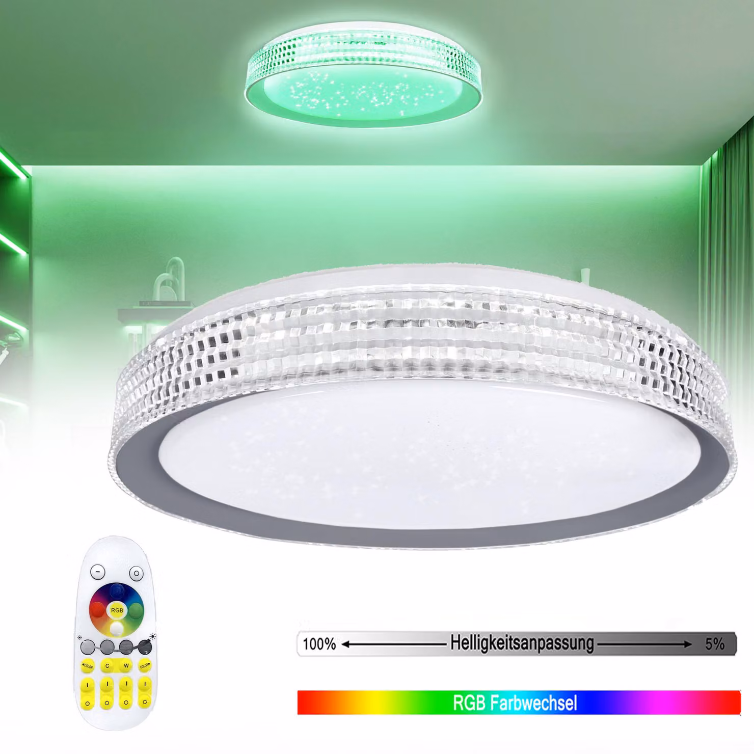 Lampada da soffitto LED VA-Cerulean, 60W, RGB, dimmerabile, con telecomando, effetto cielo stellato, colore grigio, diametro 50cm