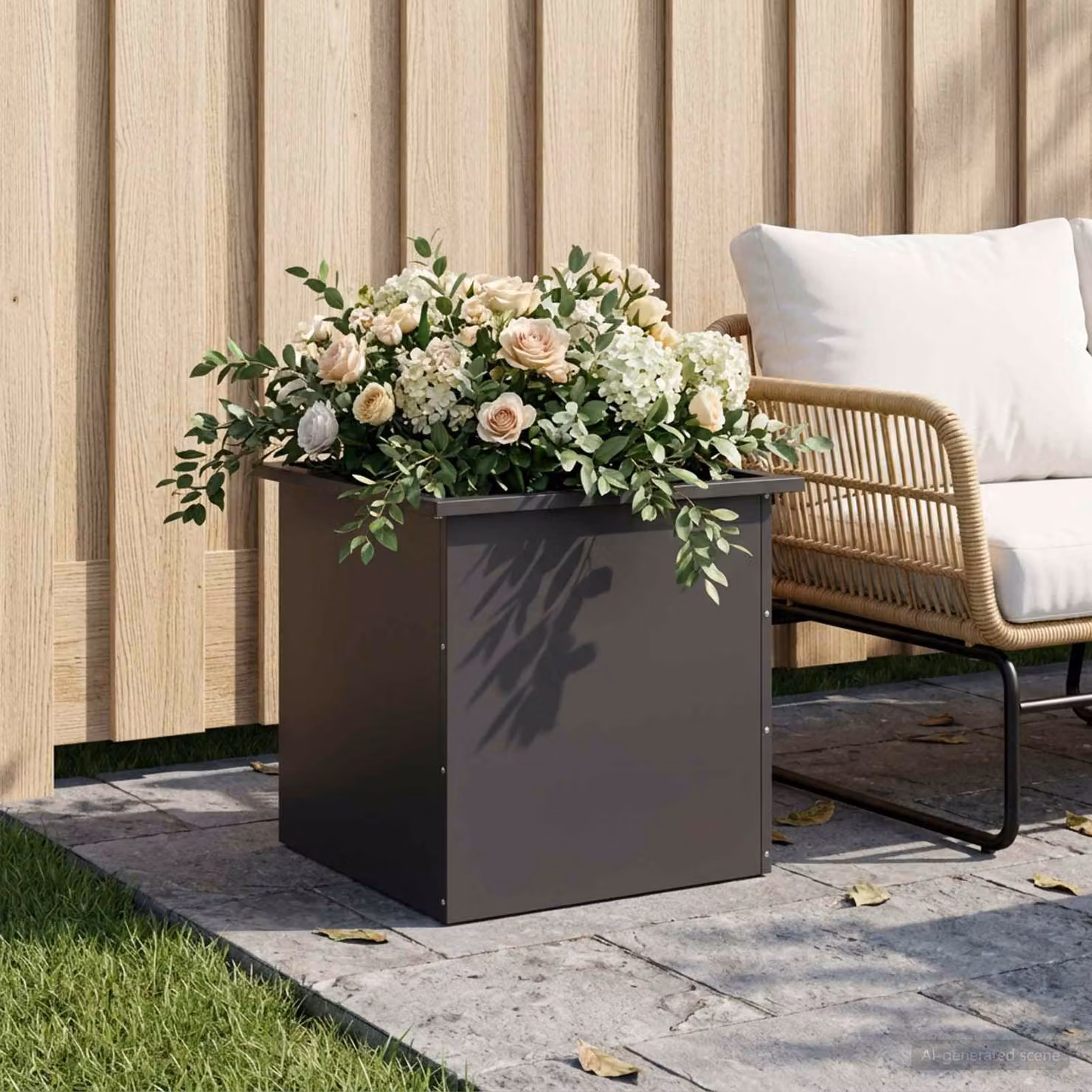 Fioriera da giardino con LED vidaXL in acciaio nero L 50 x P 50 x H 48 cm