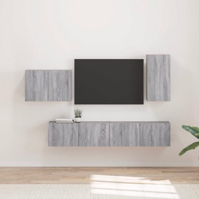 vidaXL Set di 4 Mobiletti da TV a Parete Moderni in MDF Grigio L: 78,5 cm, P: 31,0 cm, H: 29,5 cm