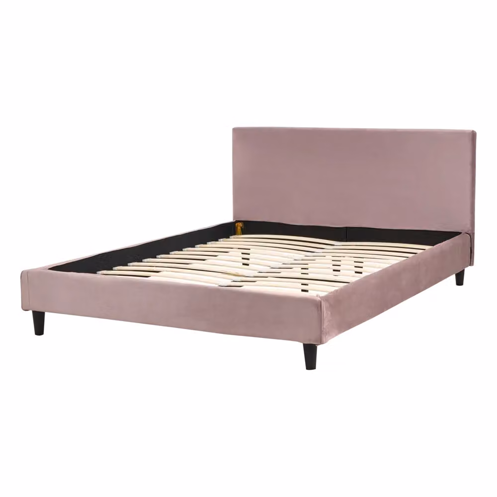 Letto matrimoniale Beliani in tessuto velluto marrone con rete a doghe elastiche L/P/H: 140 x 200 x 220 cm – 2