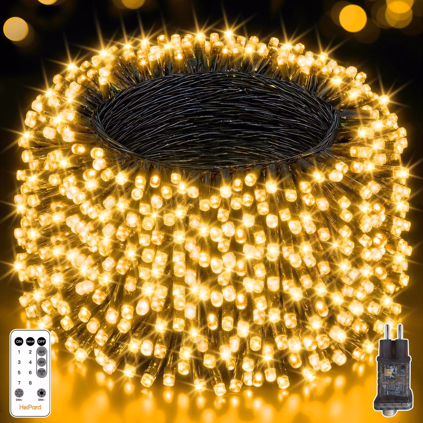 Catena luminosa con 500 LED, lunghezza 50 metri, luce bianco caldo, ideale per decorazioni natalizie