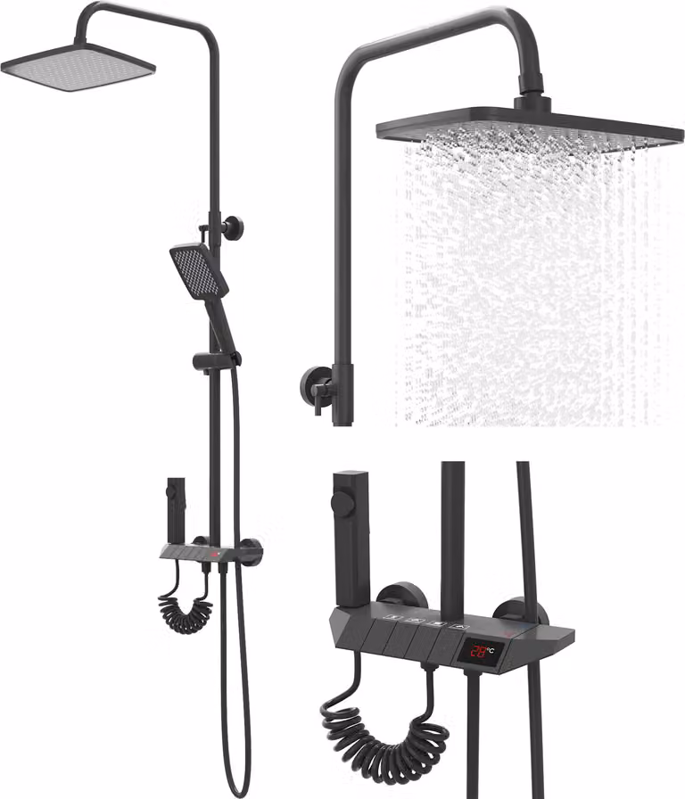 Granitan - Set doccia - Doccia a pioggia - Gun Grey - Sistema doccia - WAVE