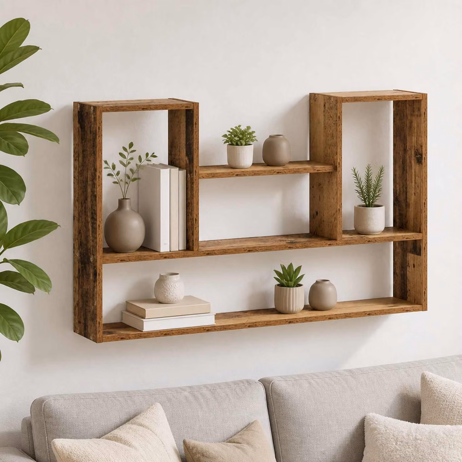 Scaffale da parete vidaXL in legno color marrone, stile minimalista, L: 100 cm, P: 17 cm, H: 60 cm