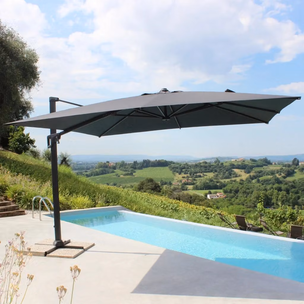 Ombrellone decentrato ISARIS in alluminio e poliestere, colore antracite/grigio, 4x4 m – 2