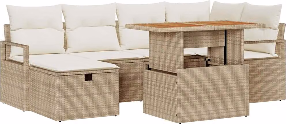 Set Divano da Giardino 7 pcs Beige polyrattan