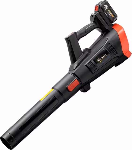Soffiatore a batteria Outsunny 18V con motore brushless 600W, 3 livelli di velocità e funzione Turbo Boost, colore nero