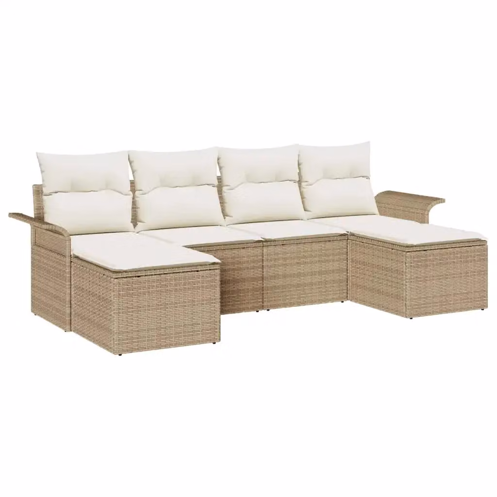 Set Divano da Giardino a L con Ottoman vidaXL, 6 Pezzi, Beige – 2