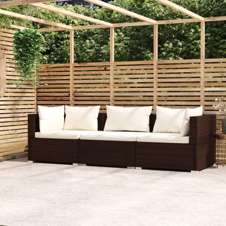 Maison Exclusive - Divano a tre posti con cuscini in rattan sintetico marrone