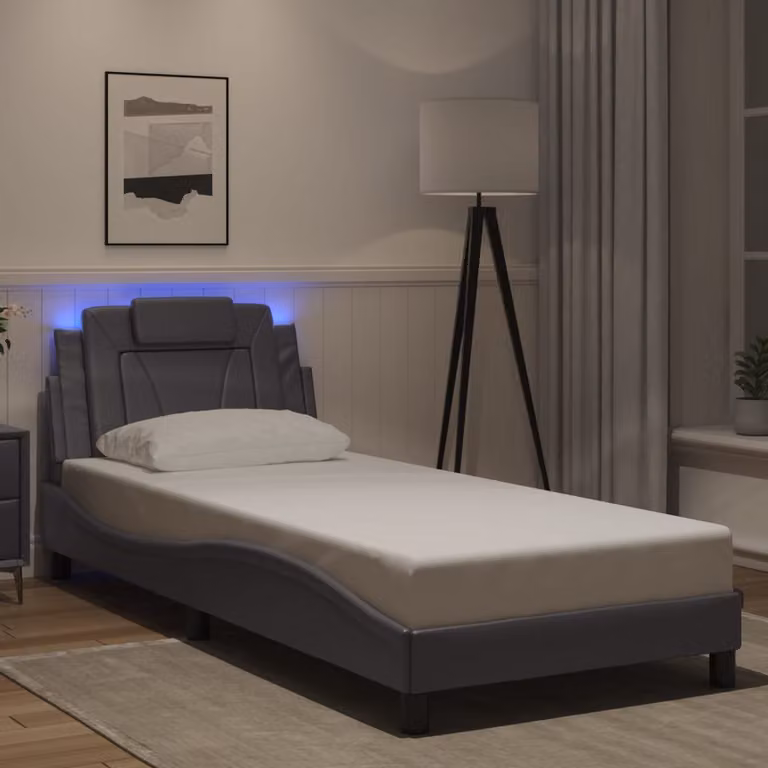 vidaXL Giroletto Viana Moderno con LED e Porta USB in Pelle Sintetica Grigio L 200 x P 80 cm