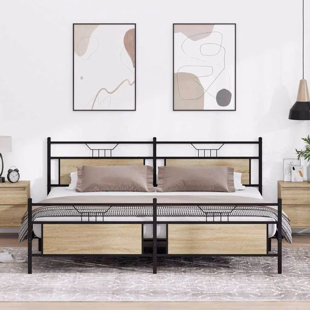 vidaXL Giroletto in Metallo e MDF Rovere Sonoma e Nero 200x200 cm