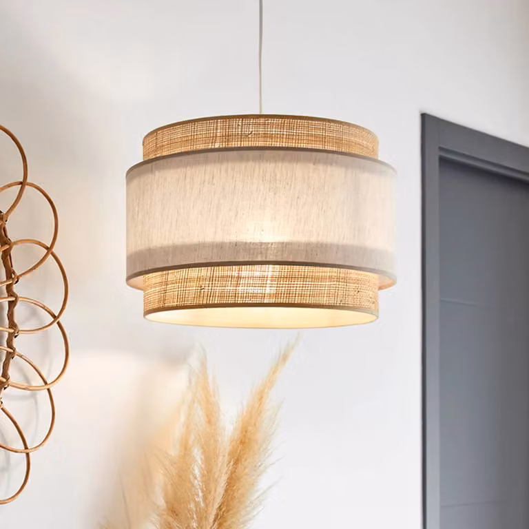 COREP Lampada a sospensione Milo, dimmerabile, Crema / Ambra, Soggiorno / Sala da pranzo, Tessuto / Stoffa / Seta, Lampada a sospensione