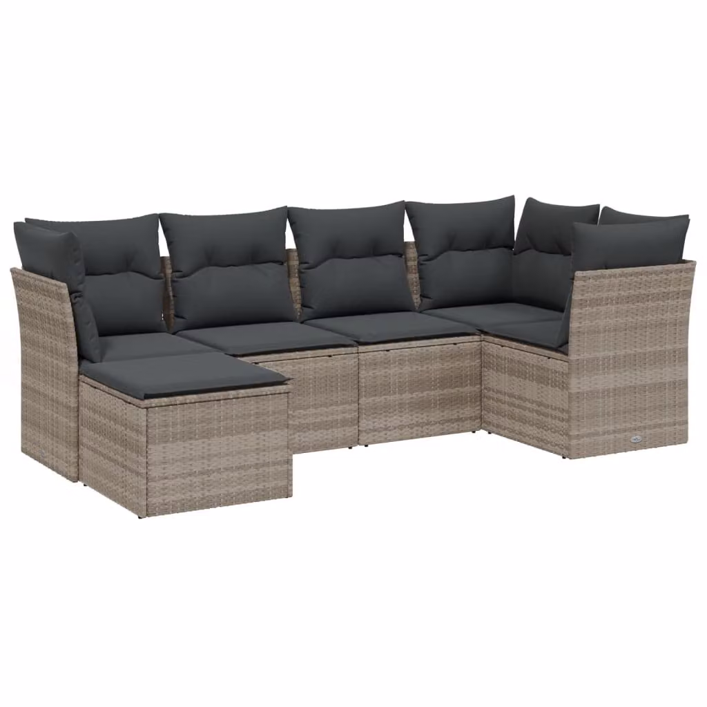 Set Divano da Giardino 6pz con Cuscini Grigio Chiaro Polyrattan