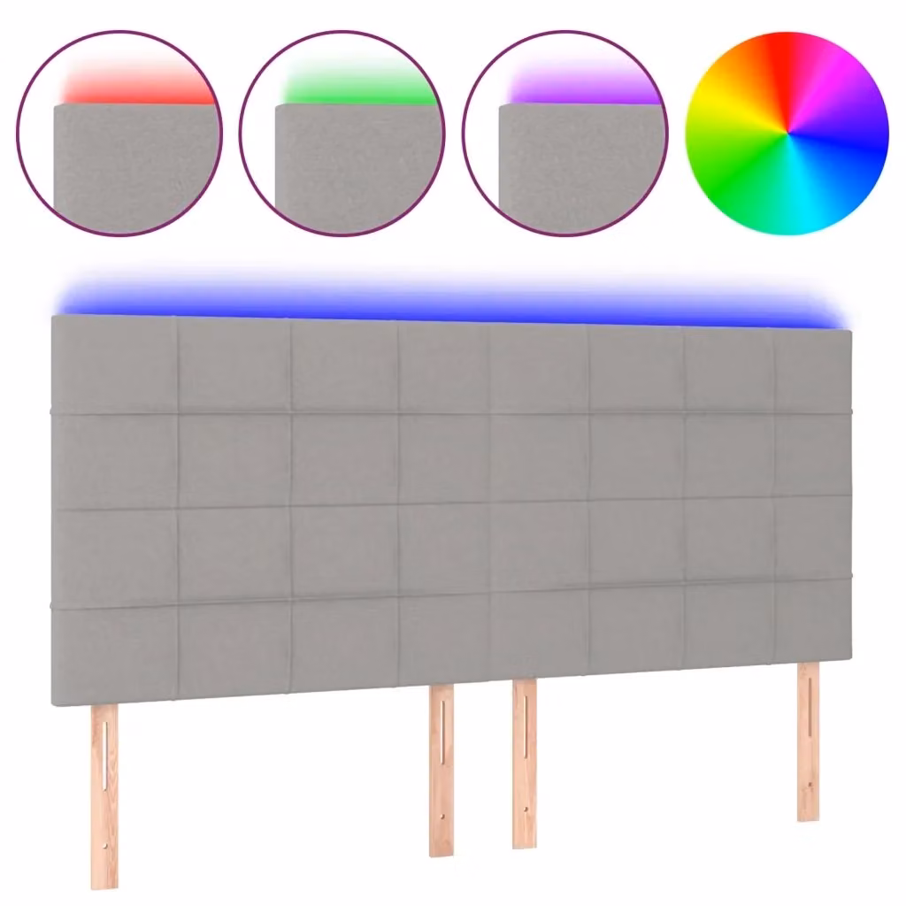 Testiera con LED Design Mania in tessuto grigio chiaro con porta USB, L: 200 cm, H: 128 cm, P: 5 cm – 2