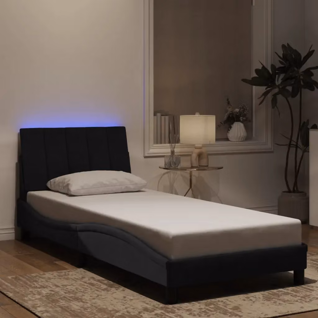 Letto singolo Hanko Design In in velluto nero con illuminazione LED e porta USB, L/P: 190 x 90 cm – 2