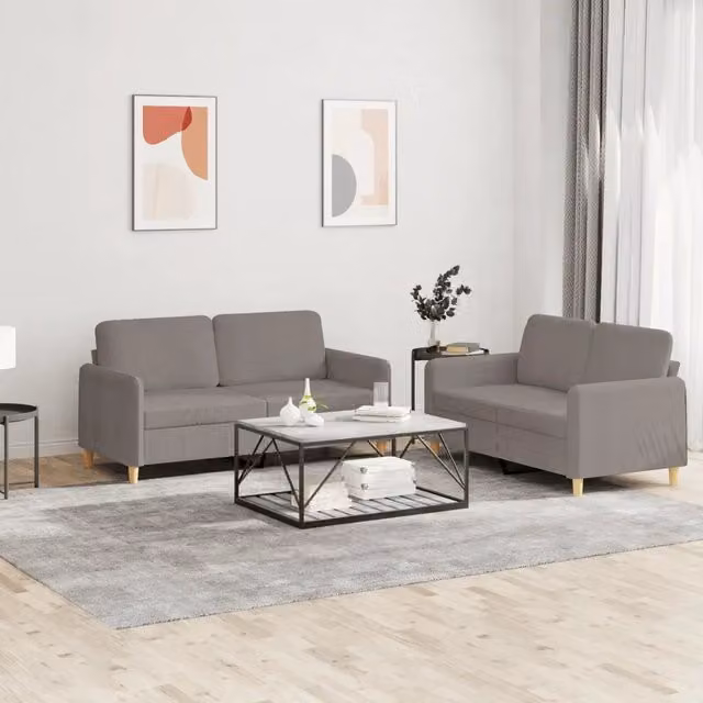 Set di Divani 2 pz con Cuscini Tortora in Tessuto 3202093