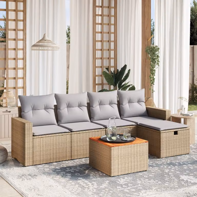 vidaXL Set Divano da Giardino a L 6 pz con Cuscini Beige e Grigio in Polyrattan e Acciaio
