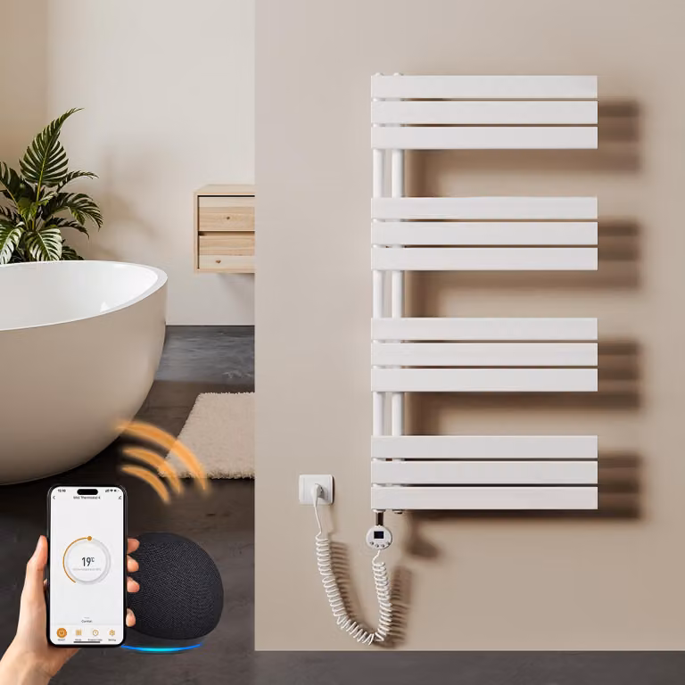 S'AFIELINA 1041x600 mm Scaldasalviette elettrico per bagno con termostato elettrico temporizzato, scaldasalviette con asta di riscaldamento, bianco 600Watts