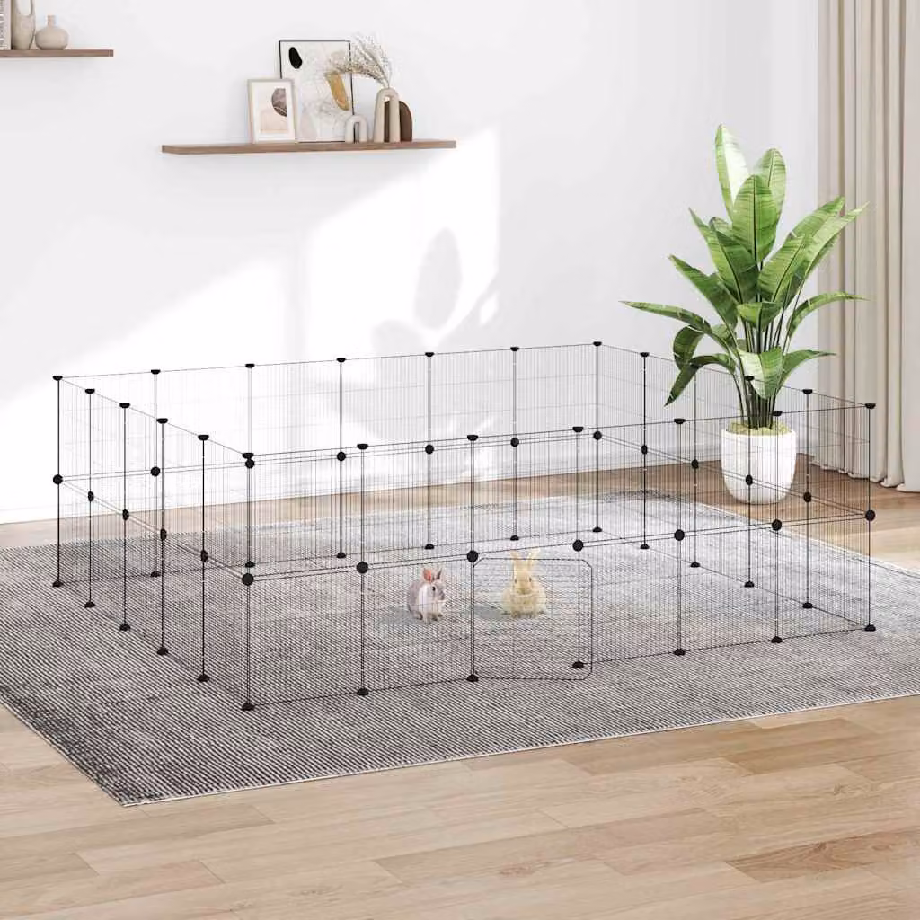 Gabbia per animali vidaXL in acciaio con 44 pannelli e porta, colore nero, H: 175 cm, L: 210 cm, P: 70 cm