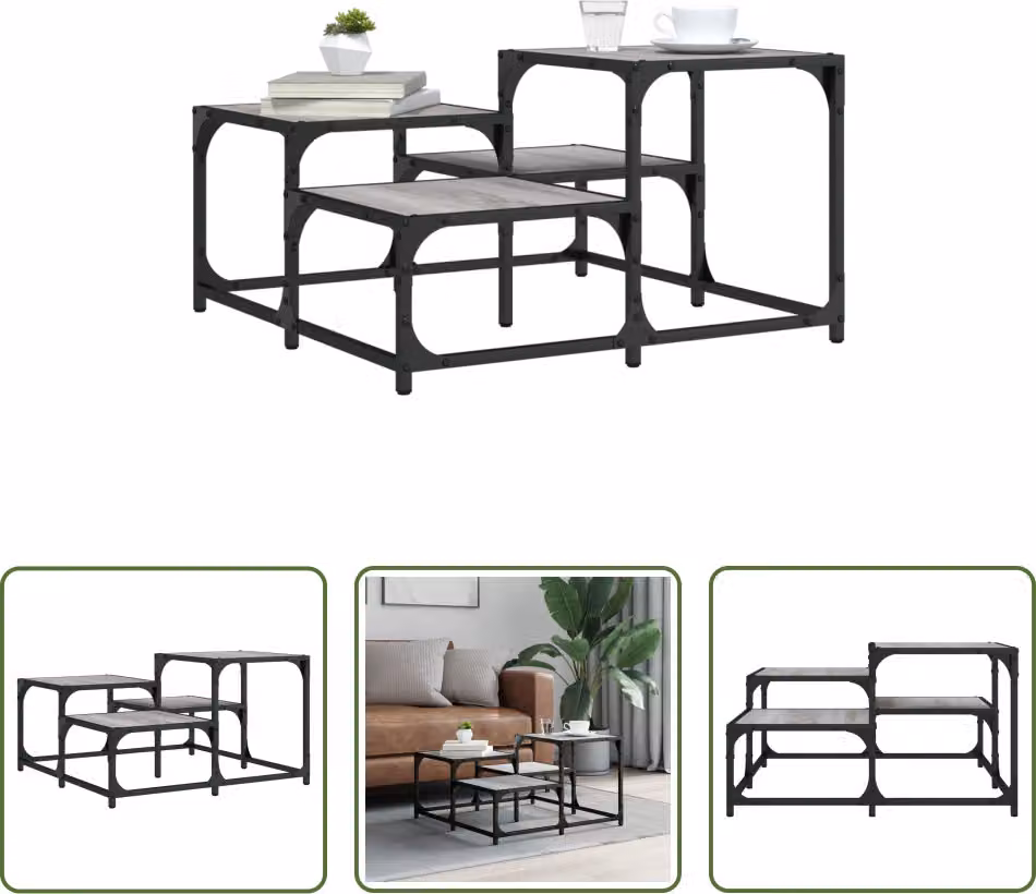 The Living Store Tavolino Grey Sonoma 68x68x40 cm Materiale a base di legno