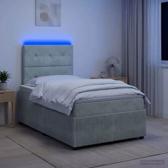 Letto Box Spring vidaXL con Materasso Ibrido e Illuminazione LED, Grigio e Bianco, L/P: 120 x 200 cm