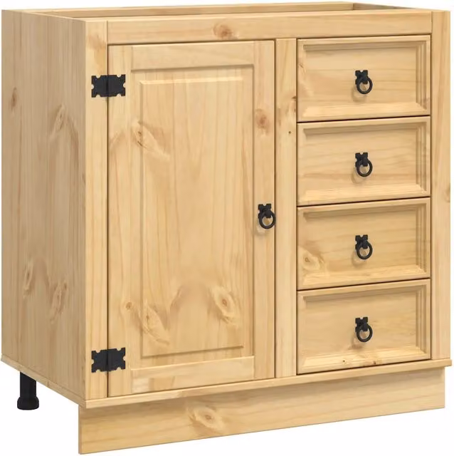 Armadio moderno in legno massello di pino con 4 cassetti e ripiano, finitura miele, L 80 x P 46 x H 81 cm