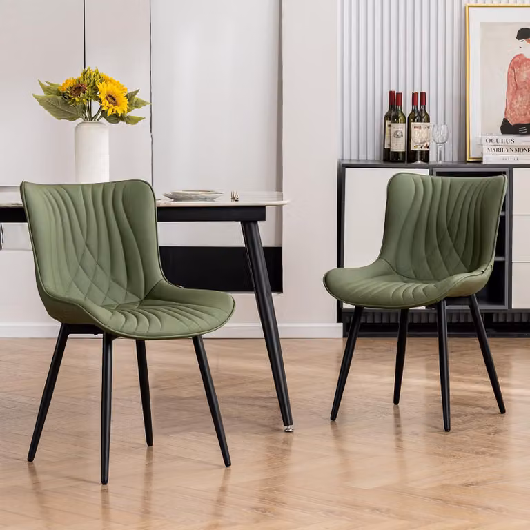 Set di 2 sedie da pranzo, rivestite in ecopelle, colore verde oliva, capacità di carico di 136 kg