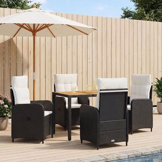 Set da pranzo per esterni 5 pz Nero e Bianco Crema 3422265