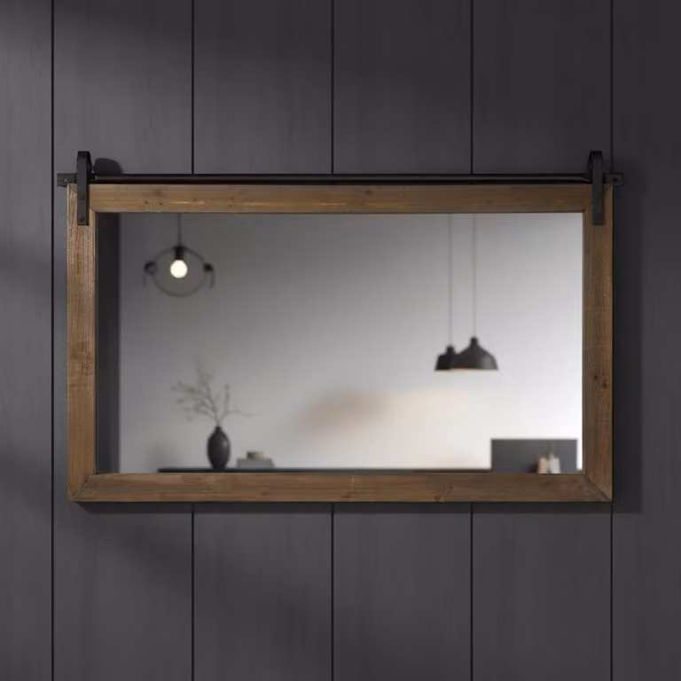 Specchio da parete con cornice in legno, rotabile, marrone, 86 x 71 cm, stile rustico country