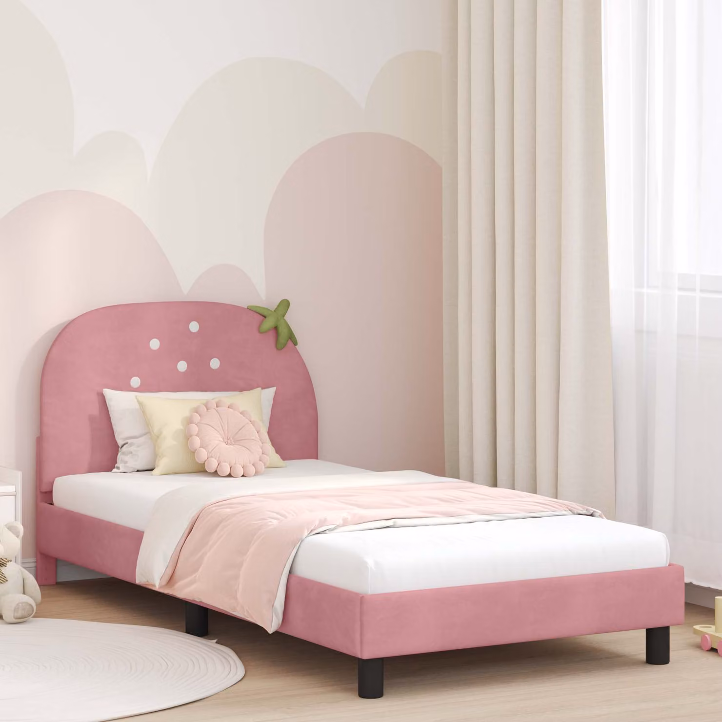 Struttura letto per bambini vidaXL con testata in velluto rosa, L 80 x P 200 cm