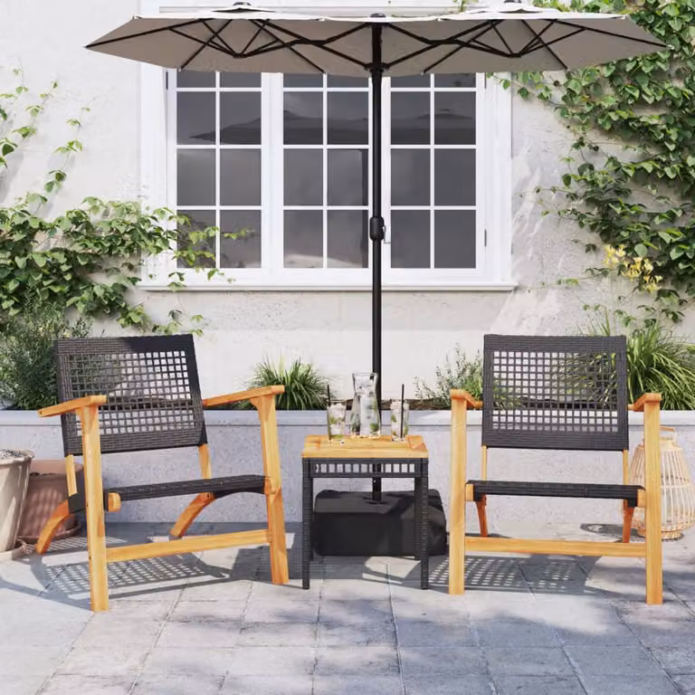 Set da Bistrot vidaXL 3 pz in Polyrattan e Legno di Acacia Nero e Marrone
