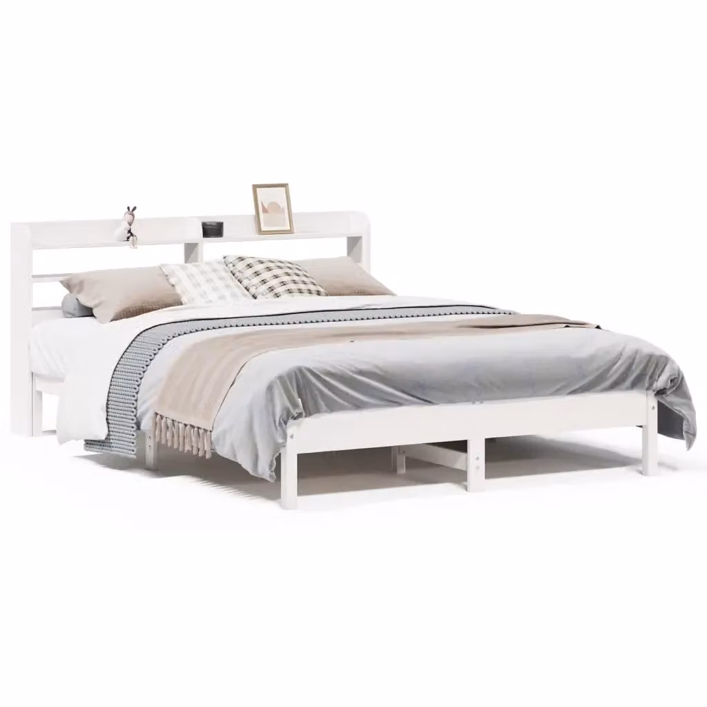Letto in legno di pino massello bianco con ripiani laterali e doghe rigide 160 x 200 cm – 2