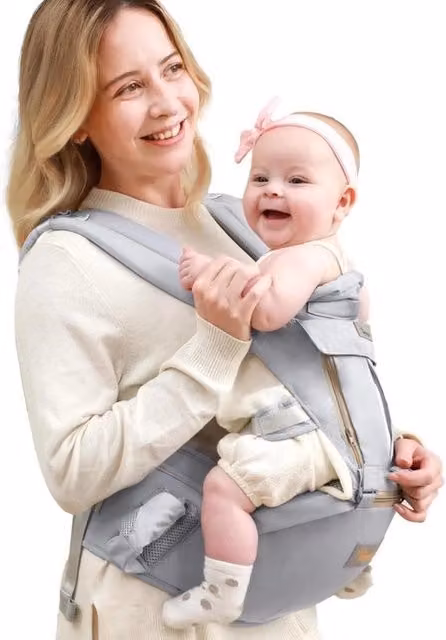 Portagiochi Babydrager Grigio in Cotone con Sostegno Lombare e Sedile per Coscia per Bambini da Neonato a Pre-scolare