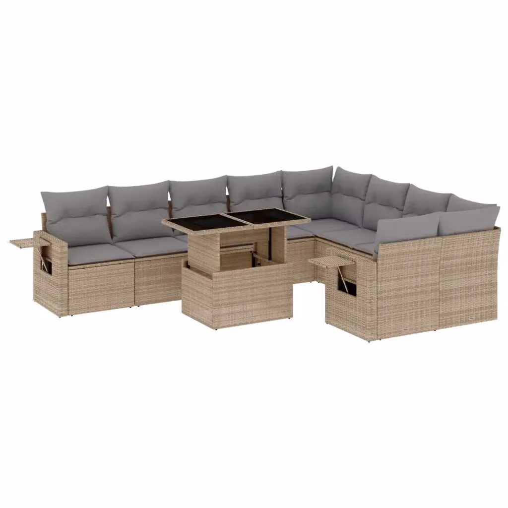 vidaXL Set Divano da Giardino 10 pz a Forma a L con Cuscini Beige e Grigio in Polyrattan e Acciaio – 2