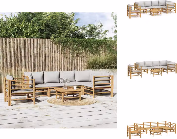 vidaXL Set di 7 pezzi per salotto da giardino con cuscini in bambù grigio chiaro - Set di mobili da giardino