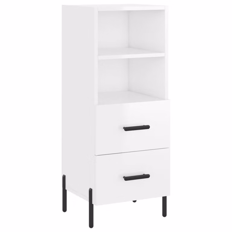 Credenza Bianco Lucido 34,5x34x90 cm in Legno Multistrato