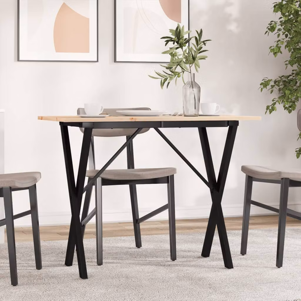 vidaXL Tavolo da Pranzo Rettangolare in Legno di Pino e Acciaio con Telaio a X, Marrone, L: 100 cm, P: 50 cm, H: 75 cm